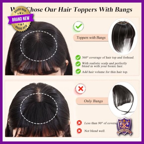 Human Hair Topper with Bangs - 150% Density Silk Base Clip-in Hairpiece main image 4